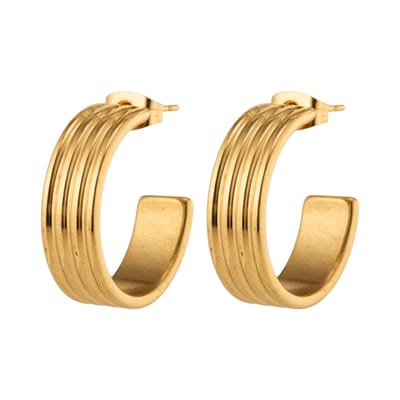Aramat Jewels | Oorringen | Oorbellen – 23mm Half-Hoop Streeprelief RVS Goudkleur Dames | | | |7mm | Staal | Volwassenen | Verkleurd niet