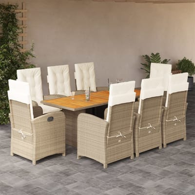 vidaXL - 9-delige - Tuinset - met - kussens - poly - rattan - beige