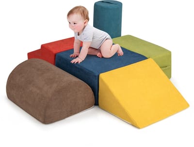 COSTWAY 6-delige zachte bouwstenen, schuimbouwstenen voor klimmen en kruipen voor baby's en peuters, reuzenbouwstenen van schuim, grote bouwstenen voor binnen, kleurrijk