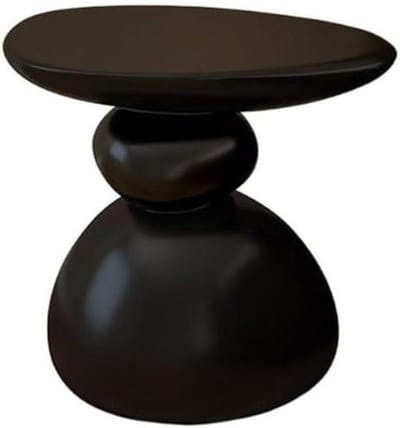 Bijzettafel - Kiezel Tafel - Woonkamer Decoratie - Gestapeld Kiezelontwerp - Brede Stabiele Basis - Zwart