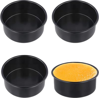 Set van 4 ronde taartvormen van 6 inch met vaste bodem, ideaal voor het bakken van verjaardagstaarten en bruiloften, zwart staal