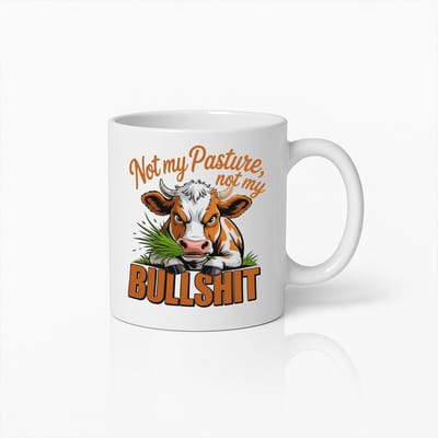 330ml Grappige Koe Mok – "Not My Pasture, Not My Bullshit" Humoristische Boerderij Dieren Koffiebeker