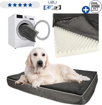 Orthopedisch hondenbed 90x70 cm - hondenmand met afneembare hoes - donkergrijs - rechthoekige ligmand voor middelgrote en grote honden - voor senioren en honden met gevoelige gewrichten thuis comfortabel Met Ebook