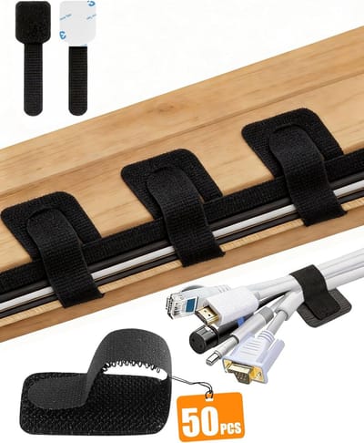 Kabelbinders Klittenband Verstelbare - Zelfklevende Kabelclips Herbruikbare - Kabelorganizer voor Bureau, TV, PC en Thuis Kantoor