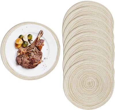 Dailygoods - 8 placemats, rond, wasbaar, 38 cm, gevlochten, placemats voor eettafel, antislip, rond, beige, voor keukentafel