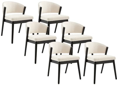 Vente-unique Set van 6 stoelen met teddystof en zwart rubberhouten frame - Wit - ZELVYN