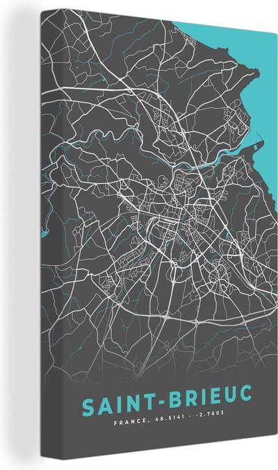 Canvas Schilderij Saint-Brieuc - Stadskaart - Plattegrond - Kaart - Frankrijk - 20x30 cm - Wanddecoratie