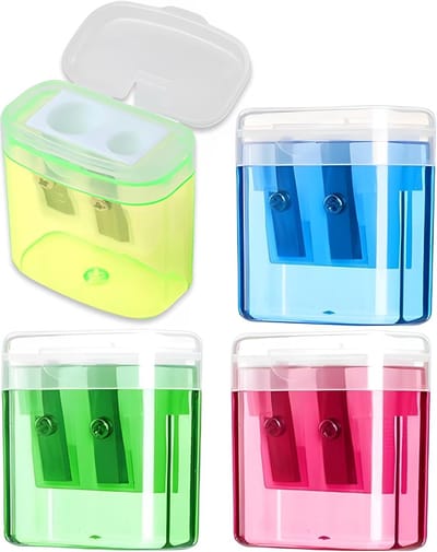 Handmatige Puntenslijpers met Deksel - 4 Stuks voor Kinderen en Studenten, Geschikt voor Potloden met Twee Gaten, Perfect voor Schoolgebruik