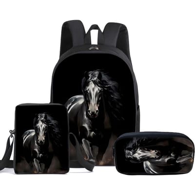 Paard 3 stuks/set Met Boodschappentassen, Etui, Schooltas Voor Jongen/Meisjes Beste Cadeau 2D Platte Cartoon Student Schooltassen