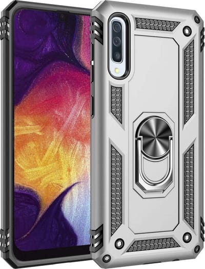 Hoesje Geschikt voor: Samsung Galaxy A20E Rugged Ring Armor schokbestendige zilver