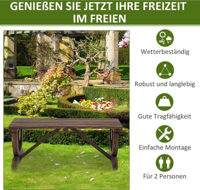 Tuinbank - Rustieke Houten Zitbank Met Wielvormige Poten - Weerbestendig En Comfortabel Voor Tuin, Binnenplaats En Terras - Vurenhout Bruin