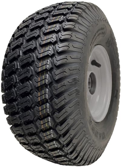 15x6.00-6 grasmaaierwiel met 65 mm naaf, 4-laags P332-band op velg met 20 mm lagers