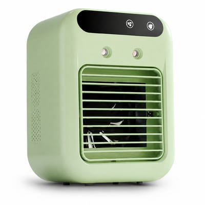 Mobiele Airco en Mini Luchtkoeler met Groot Watertank - 4-in-1 Kleine Aircooler met 3 Snelheden - Fluisterstille Tafelventilator met Waterverneveling voor Slaapkamer, Thuiskantoor en Camping - Groen