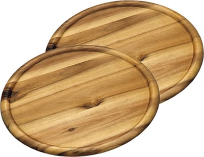 Kesper houten serveerbord/pizzabord rond - 2x -D32 x H2cm - acacia hout - serveerplank
