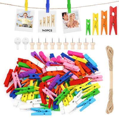 Solidchoice - 140 Stuks Mini Houten Clips voor Foto's en Decoratie