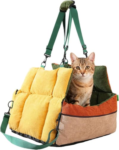 Autostoel voor Honden - Reisbed Katten Puppy - Veilig Reizen - 2-in-1 Transportbox - 50 x 44 x 41 cm
