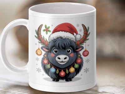 Mok Kerst Yak Mok, Feestdagen Mok, Dierlijke Mok, Yak Kerstcadeau, Nieuwigheid Mok, Kerstcadeau Idee, Koffie Mok, Kerstversiering