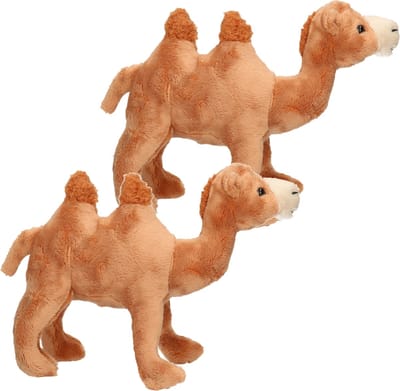 Cornelissen Kameel knuffel - 2x stuks - pluche - bruin - 22 cm - Woestijn dieren - knuffeldier