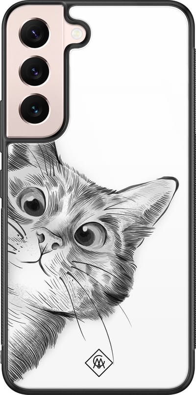 Casimoda® hoesje - Geschikt voor Samsung Galaxy S22 - Peekaboo - Luxe Hard Case Zwart - Backcover telefoonhoesje - Wit