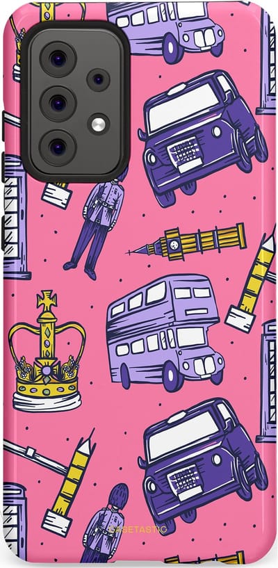 Casetastic Hoesje Geschikt voor Samsung A52 (4G/5G/s) - Stijlvolle Beschermende Duo-layer Case - Brits London Roze Avontuur - Londen