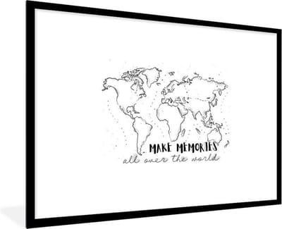 Poster in lijst - Fotolijst 120x80 cm - Posters - Wereldkaart - Quote - Reizen - Posterlijst zwart - Decoratie - Wanddecoratie woonkamer - Muurdecoratie slaapkamer