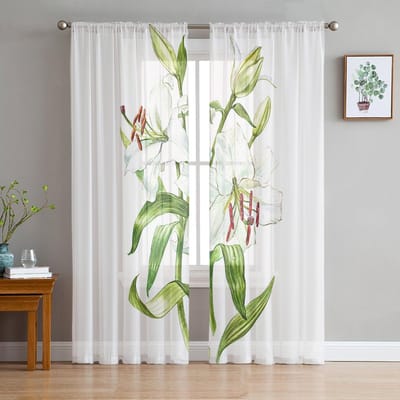 Groene Bladeren Moderne Tule Gordijnen Voor Woonkamer Slaapkamer Huis Keuken Raam Transparante Gordijnen 135W x 114H(cm) white