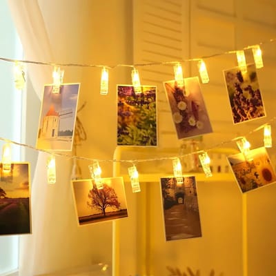 3M Fotoklemmen Lichtsnoer met 20 LED's, Automatische Timer, 8 Verlichtingsmodi en Batterijvoeding voor Sfeervolle Decoratie in Slaapkamer, Bruiloft, Feest en Verjaardag