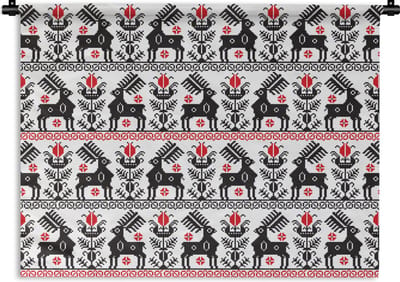 Wandkleed - Wanddoek - Hert - Patroon - Zwart - Rood - 60x45 cm - Wandtapijt