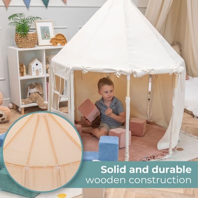 KiddyMoon Speeltent Kindertent Met 200 Ballen Opvouwbaar Voor Kinderen Paviljoenvormig Kinderhuis Gemakkelijk In elkaar te zetten Om Binnen En Buiten Te Spelen, Natuurlijke Kleur:Pastel Beige/Wit/Goud