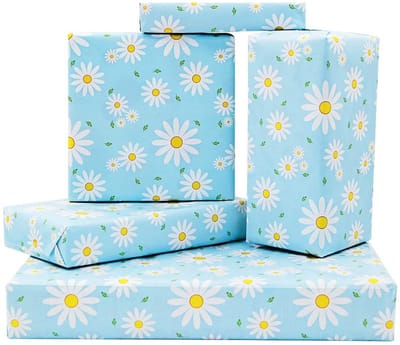 Dailygoods- Cadeauverpakking Premium - Madeliefjes Inpakpapier - 4 Vellen - 500mm x 750mm - Bloemen Motief - Verjaardag/Babydoop