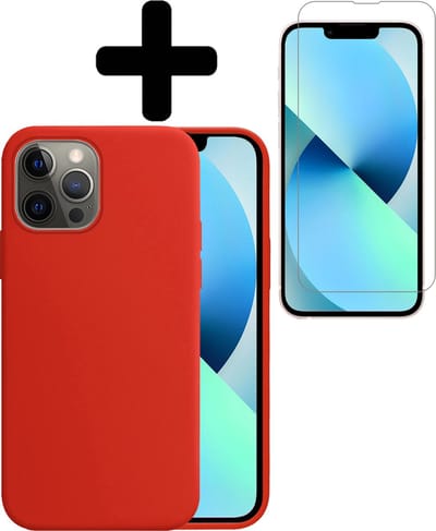 Hoesje - Met Screenprotector - Geschikt voor Apple iPhone 14 Pro - Sterk & Shockproof - Telefoon Hoes - Back Cover - Siliconen Case - Telefoonhoes - Rood