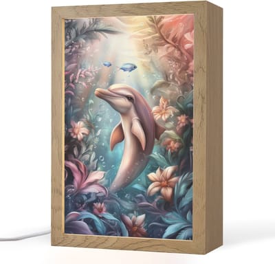 Nachtlampje 20x30 cm - Kinder lampje - Dolfijn - Vissen - Onderwaterwereld - Bloemen - Tafellamp kinderkamer - Slaapkamer lamp - Bedlamp kinderen - Kinderlampje stopcontact - Wandlamp babykamer - Nachtlampjes