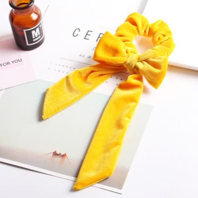 Nouvelle arrivée femmes ruban noeud velours cheveux chouchous cheveux cravate cheveux accessoires cheveux queue de cheval titulaire cheveux jaune