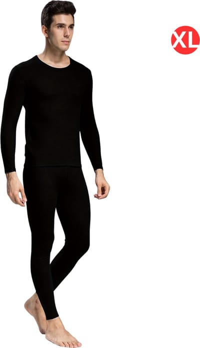 Livano Thermokleding Set - Thermobroek - Thermoshirt - Thermo - Beenverwarmers - Voor Heren - Fleece - Broek + Shirt - Zwart - Maat L