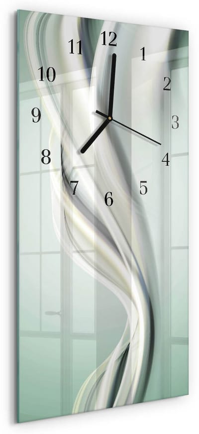 Tulup Wandklok - Patroon Moderne Wandklok Glas - 30x60 cm - Grijs Wandklok Glas Decoratie - Zwarte Handen - Rechthoekige Wandklok - Decoratieve Glazen Klok - Glazen Wandklok Design