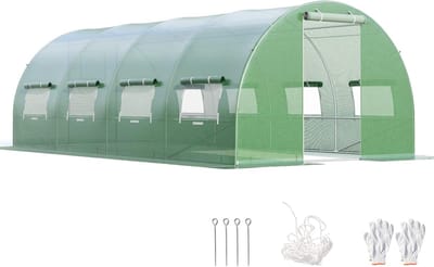 KOMFOTTEU 6 x 3 x 2 m broeikas met metalen frame, tuinkassen met ramen en deuren, foliekas voor boerderij, achtertuin en tuin