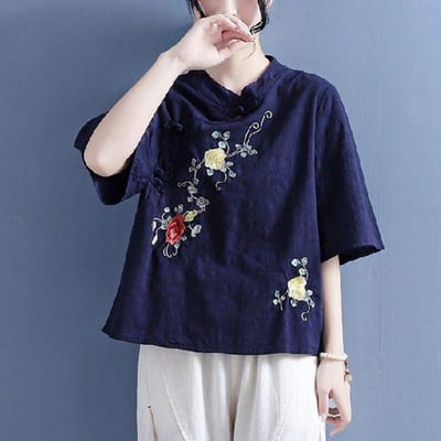 Elegante zomerse kleding in etnische stijl met borduursels in vintage stijl, tops en shirts voor dames, streetwear en casual. 3XL black