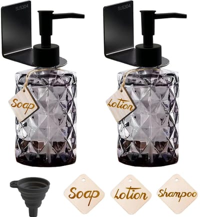 Dailygoods- Zeepdispenser Vintage - 330 ml - Wandmontage zonder boren - Zwart - Glazen - Duurzaam diamantdesign - Handzeepdispenser