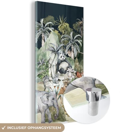 MuchoWow® Glasschilderij 60x120 cm - Schilderij acrylglas - Kinderen - Jungle - Natuur - Dieren - Planten - Foto op glas - Schilderijen