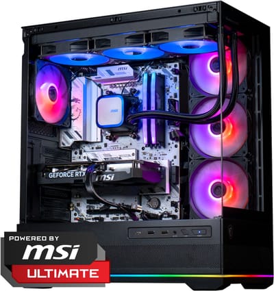 FlowUp x Powered By MSI - De Lang Niet Gek Gaming PC - Don Kaaklijn - AMD Ryzen 5 7500X3D - NVIDIA RTX 5060 Ti 16GB - 32 GB DDR5 RAM - 1TB - Waterkoeling