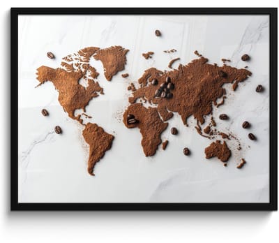 Poster in lijst - Fotolijst 80x60 cm - Posters - Wereldkaart - Koffie - Marmer - Posterlijst zwart - Decoratie - Wanddecoratie woonkamer - Muurdecoratie slaapkamer