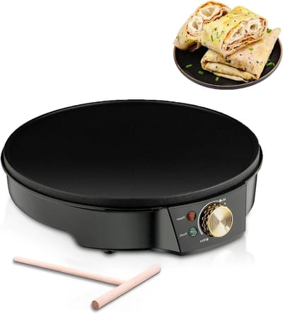 Elektrische Crêpemachine - Pannenkoekenmaker Grill - Ontbijt Maken - Omkeerbare Bakplaat - 30 cm Diameter - Zwart