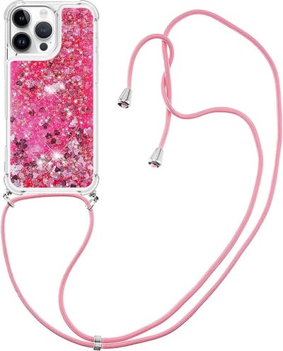Coverup Hoesje - Geschikt voor iPhone 16 Pro Max Hoesje - Coverup Liquid Glitter Back Cover met Koord - Pink