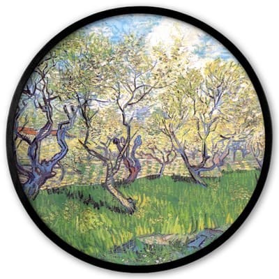 Poster in lijst Rond - Fotolijst 40x40 cm - Posters - Boomgaard met bloeiende pruimenbomen - Vincent van Gogh - Ronde posterlijst zwart - Decoratie - Wanddecoratie woonkamer - Muurdecoratie slaapkamer