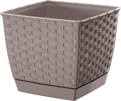 Prosperplast Plantenpot/bloempot - rotan kunststof - 14.5 x 14.5 cm - taupe