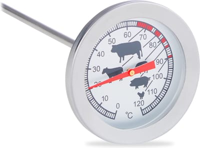 analoge vleesthermometer - rvs - tot 120 °C - bbq thermometer - braadthermometer