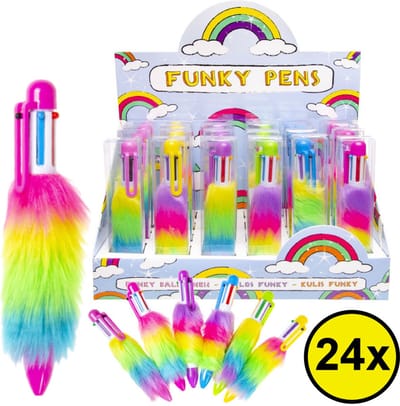 Decopatent 24 STUKS Fluffy Balpennen met 6 Ingebouwde Kleuren - Speelgoed Traktatie Uitdeelcadeautjes voor kinderen - Uitdeelcadeaus