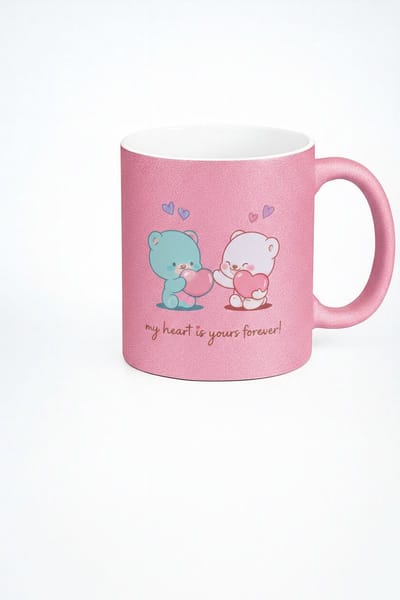 Roze Glitter Mok 'My Heart Is Yours Forever' met Lieve Beren - Romantisch Cadeau