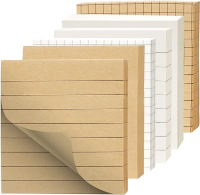6 Pak Zelfklevende Notitieblaadjes Vierkant 75x75mm Wit en Kraft Kleuren 480 Vellen