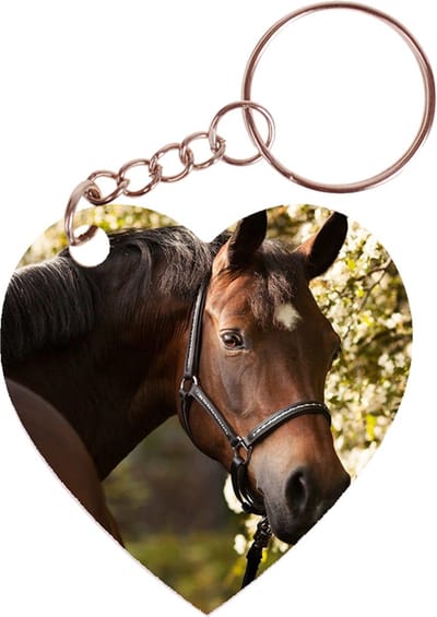Sleutelhanger hartje 5x5cm - Bruine paard achterom kijkend